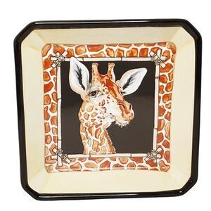 Vintage M Stark Buckley African Safari Giraffe Square Serving Plate Platter